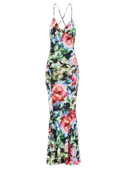 Norma Kamali - Floral-print Fishtail-hem Jersey Maxi Dress - Womens - Multi