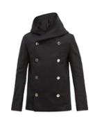 Mens Rtw Balmain - Hooded Wool-blend Felt Pea Coat - Mens - Black