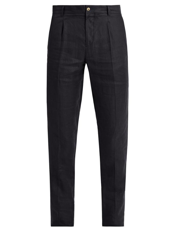 De Bonne Facture Pleated-front Tapered-leg Linen Trousers