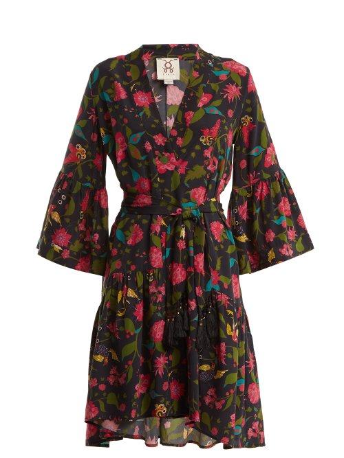 Matchesfashion.com Figue - Caroline Floral Print Silk Wrap Dress - Womens - Black Multi