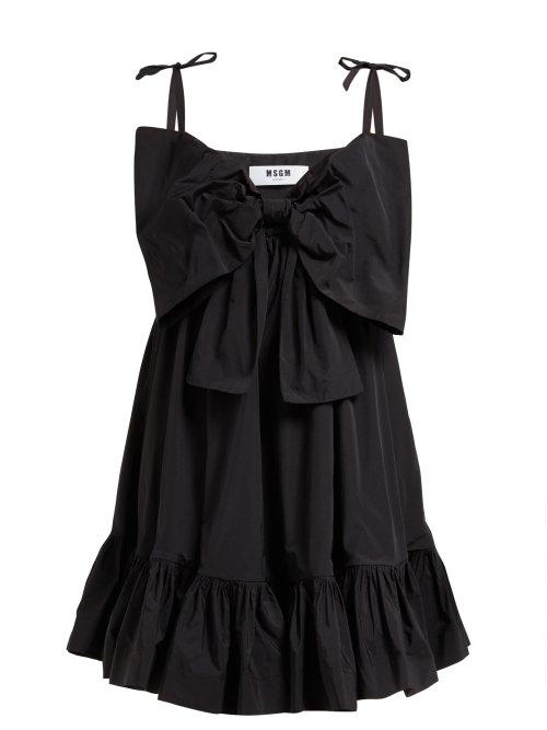 Matchesfashion.com Msgm - Bow Embellished Ruffled Poplin Dress - Womens - Black