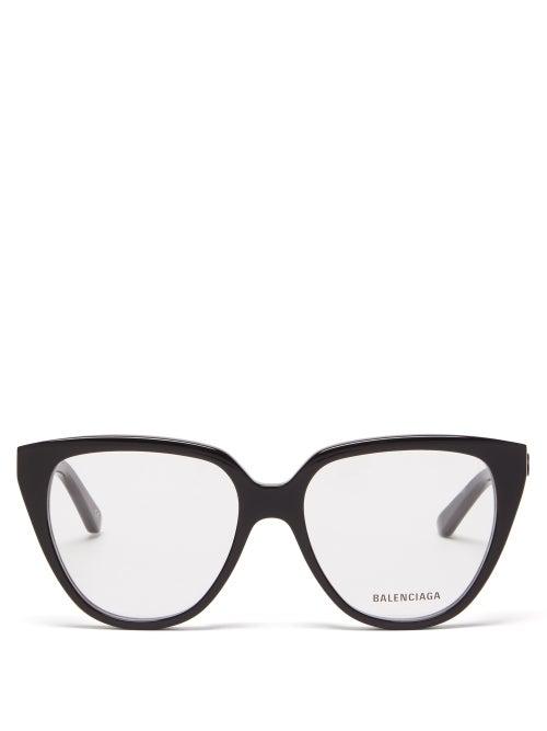 Matchesfashion.com Balenciaga - Bb-logo Oversized Cat-eye Acetate Glasses - Womens - Black
