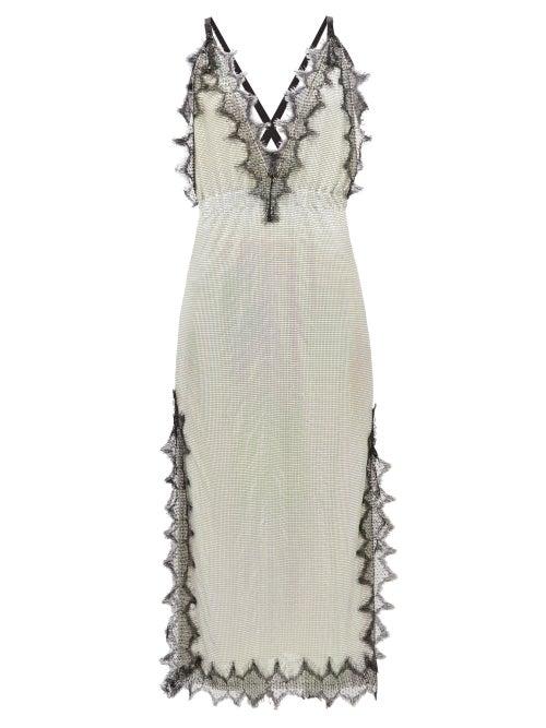 Matchesfashion.com Christopher Kane - Eyelash Lace-trimmed Iridescent Chainmail Dress - Womens - Silver