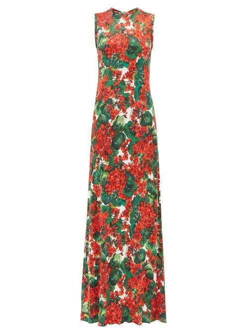 Matchesfashion.com Dolce & Gabbana - Geranium Print Jersey Maxi Dress - Womens - Red Multi