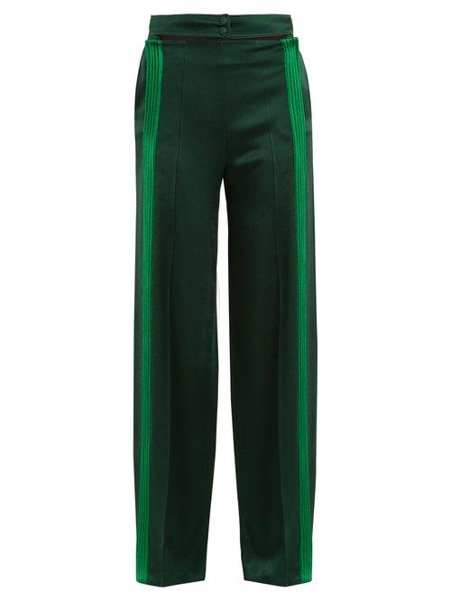 Matchesfashion.com Valentino - Cut Out Waist Hammered Satin Trousers - Womens - Green