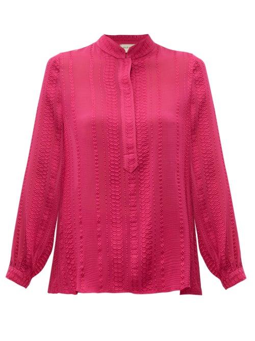 Matchesfashion.com Zeus + Dione - Hera Geometric Jacquard Silk Blend Blouse - Womens - Pink
