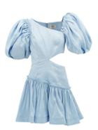 Aje - Chateau Cutout Linen-blend Mini Dress - Womens - Light Blue
