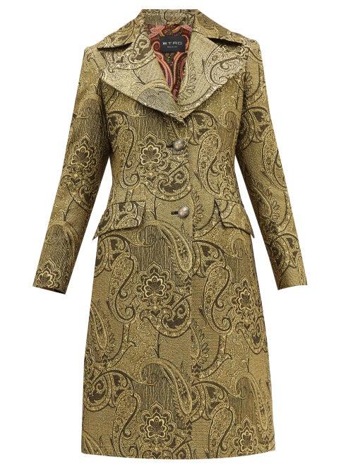 Matchesfashion.com Etro - Cumbria Single Breasted Paisley Brocade Coat - Womens - Gold