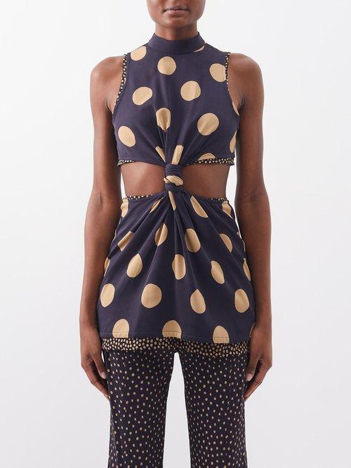 Proenza Schouler - Polka-dot Cutout Tank Top - Womens - 01bk
