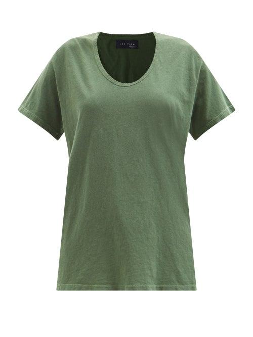 Les Tien - Scoop-neck Cotton-jersey T-shirt - Womens - Green