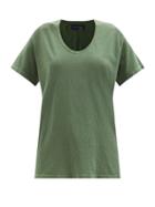 Les Tien - Scoop-neck Cotton-jersey T-shirt - Womens - Green