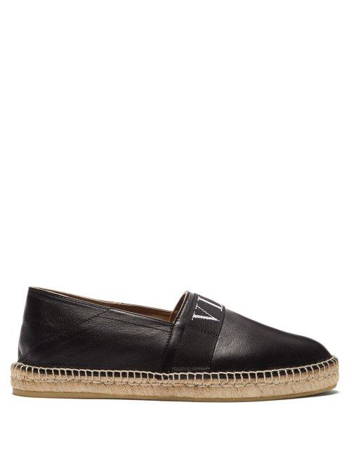 Matchesfashion.com Valentino - Vltn Collapsible Heel Leather Espadrilles - Mens - Black