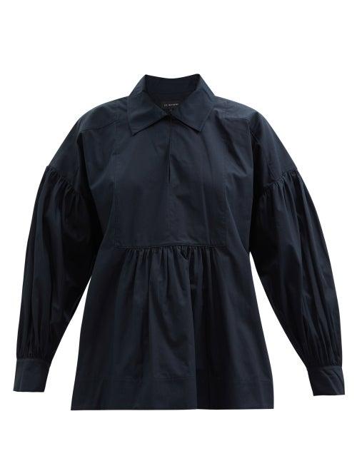 Lee Mathews - Frankie Gathered Cotton-poplin Blouse - Womens - Black
