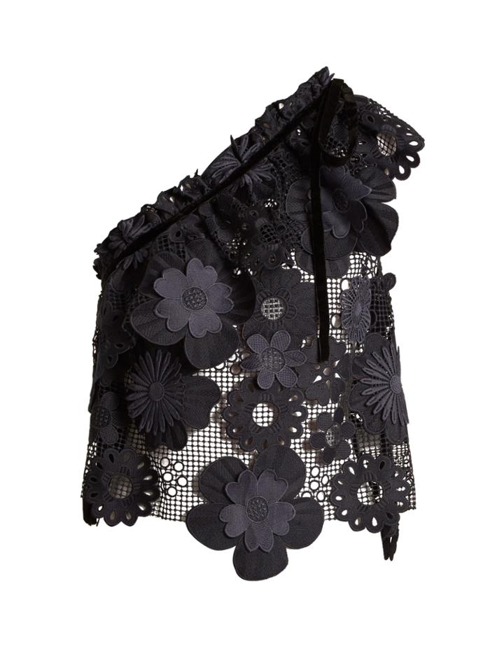 Self-portrait One-shoulder Floral-mesh Top