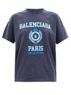 Balenciaga - College 1917 Crest-logo Cotton-jersey T-shirt - Womens - Blue