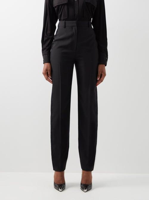 Alexander Mcqueen - Lace-inset Wool Tuxedo Trousers - Womens - Black