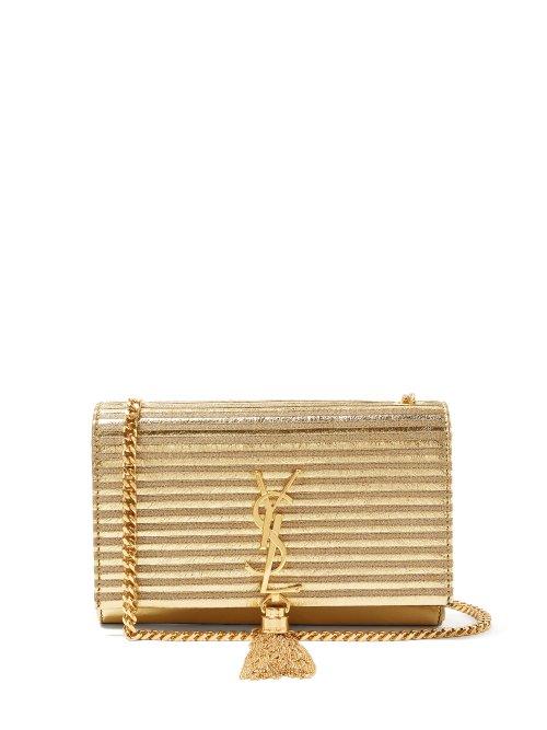 Matchesfashion.com Saint Laurent - Kate Striped Lam And Leather Cross Body Bag - Womens - Gold