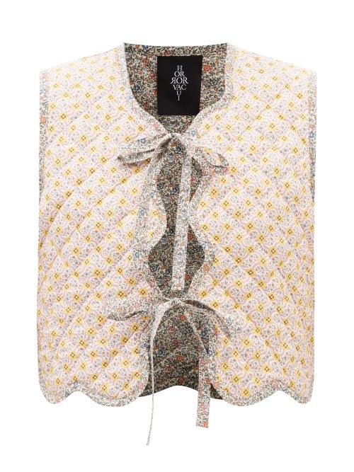 Horror Vacui - Pauline Parrere Floral-print Quilted Cotton Gilet - Womens - Yellow Multi