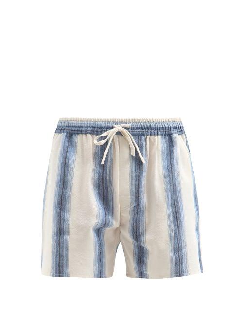 Mens Rtw Marrakshi Life - Striped Cotton-blend Shorts - Mens - Blue Multi