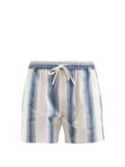 Mens Rtw Marrakshi Life - Striped Cotton-blend Shorts - Mens - Blue Multi