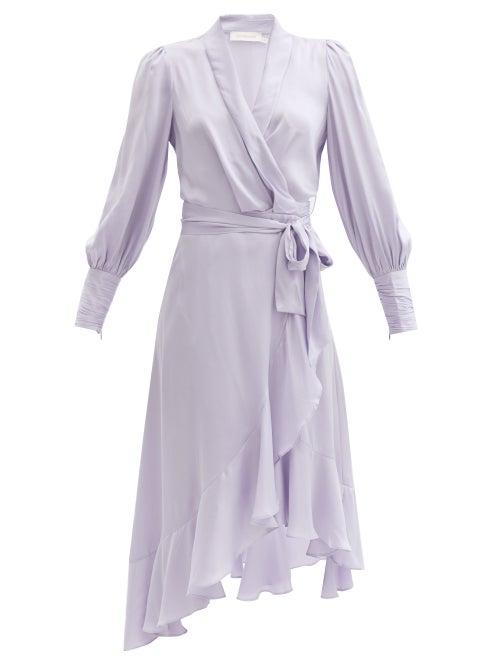 Zimmermann - Tie-waist Silk-crepe Wrap Midi Dress - Womens - Lilac