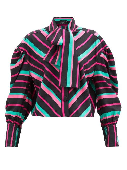 Matchesfashion.com Elzinga - Balloon-sleeve Striped Satin Shirt - Womens - Multi