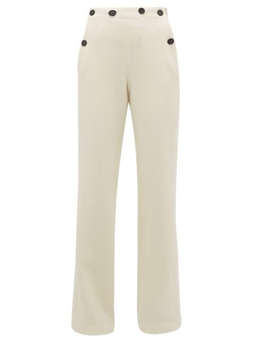 Matchesfashion.com Roland Mouret - Palmetto Wool Crepe Wide Leg Trousers - Womens - Cream