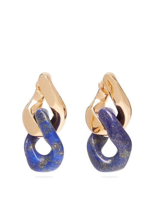 Matchesfashion.com Bottega Veneta - Double Link Lapis And Gold Plated Silver Earrings - Womens - Blue
