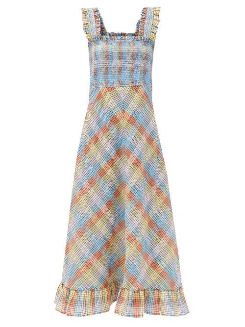 Matchesfashion.com Ganni - Checked Seersucker Midi Dress - Womens - Multi