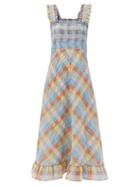 Matchesfashion.com Ganni - Checked Seersucker Midi Dress - Womens - Multi