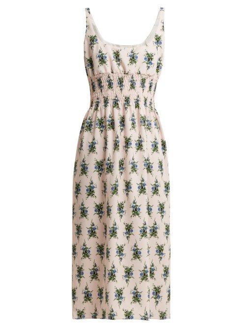 Matchesfashion.com Emilia Wickstead - Giovanna Floral Print Crepe Midi Dress - Womens - Blue Print