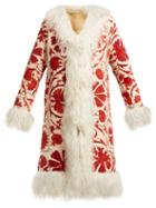 Matchesfashion.com Zazi Vintage - Suzani Embroidered Shearling Coat - Womens - 205 Red White