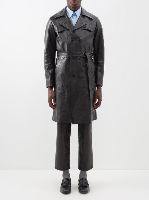 Gucci - Double-breasted Leather Trench Coat - Mens - Black