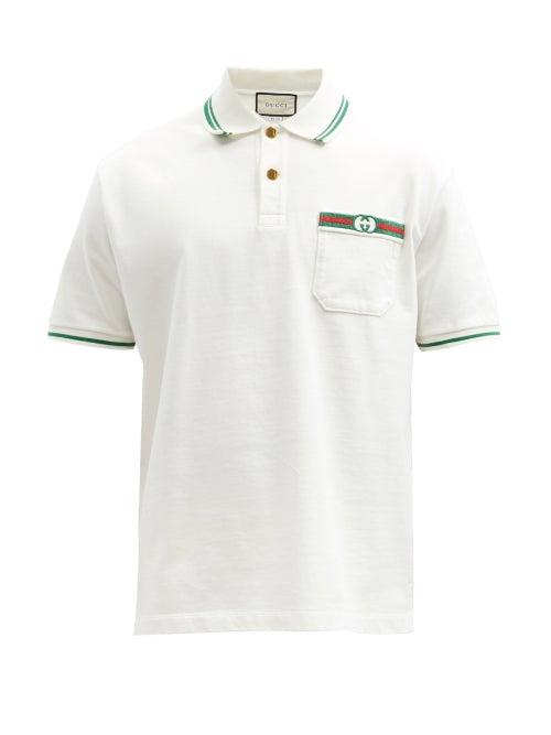 Gucci - Gg-embroidered Cotton-piqu Polo Shirt - Mens - White