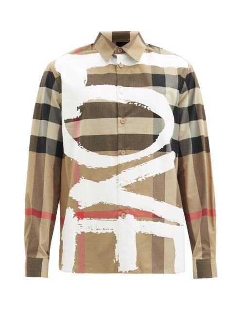 Matchesfashion.com Burberry - Tavistock Love-print Exploded Check Shirt - Mens - Beige