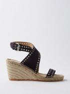 Isabel Marant - Iriane Eyelet-embellished Suede Wedge Sandals - Womens - Black Multi