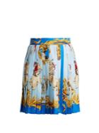 Versace Native American-print Pleated Silk-twill Skirt