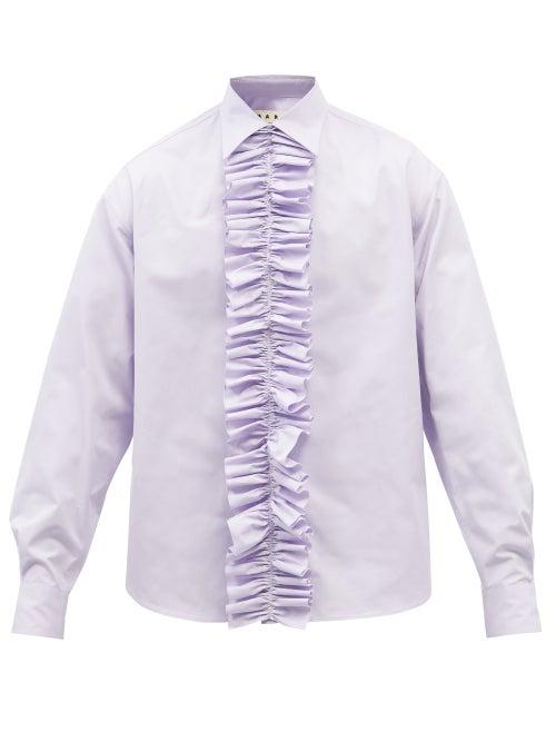 Marni - Frilled Cotton-poplin Shirt - Mens - Light Purple