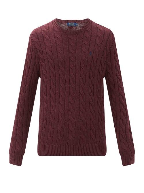Matchesfashion.com Polo Ralph Lauren - Cable-knit Cotton Sweater - Mens - Burgundy