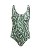 Matchesfashion.com Reina Olga - Bowie Leaf Print Swimsuit - Womens - Green Multi