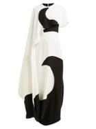 Matchesfashion.com Valentino - Moon Print Asymmetric Cape Silk Dress - Womens - White Black