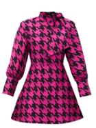 Matchesfashion.com Elzinga - Neck-tie Houndstooth-jacquard Mini Dress - Womens - Black Pink