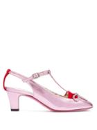 Matchesfashion.com Gucci - Anita Crystal Bow Embellished T Bar Leather Pumps - Womens - Pink