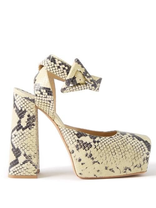 Bottega Veneta - Snake-effect Leather Platform Pumps - Womens - Beige