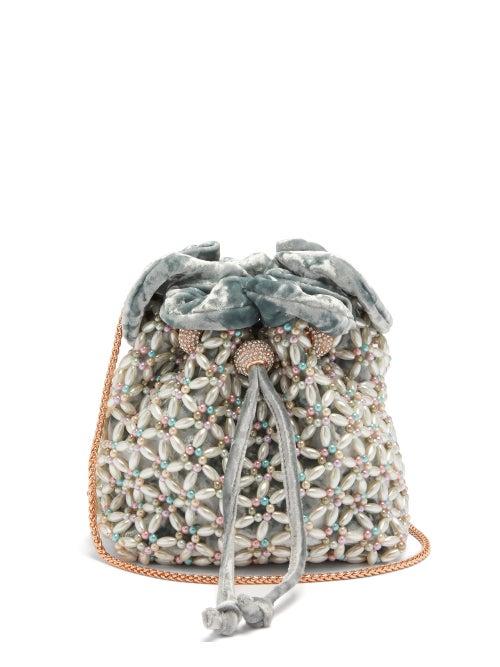 Matchesfashion.com Sophia Webster - Emmie Beaded Velvet Bucket Bag - Womens - Blue Multi