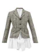 Matchesfashion.com Comme Des Garons Comme Des Garons - Ruffled Poplin Panel Checked Wool Jacket - Womens - Black White