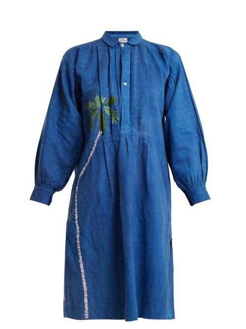 Matchesfashion.com Kilometre Paris - Fisher Island Embroidered Linen Shirtdress - Womens - Blue Multi