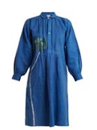 Matchesfashion.com Kilometre Paris - Fisher Island Embroidered Linen Shirtdress - Womens - Blue Multi