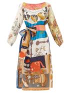 Matchesfashion.com Rianna + Nina - Vintage Tie Waist Patchwork Silk Dress - Womens - Multi