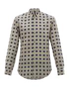 Matchesfashion.com Giorgio Armani - Geometric Jacquard Silk Georgette Shirt - Mens - Beige Navy